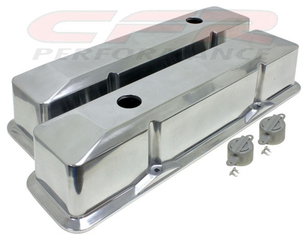 1958-86 CHEVY SMALL BLOCK 283-305-327-350 TALL POLISHED ALUMINUM RECESSED  VALVE COVERS - SMOOTH