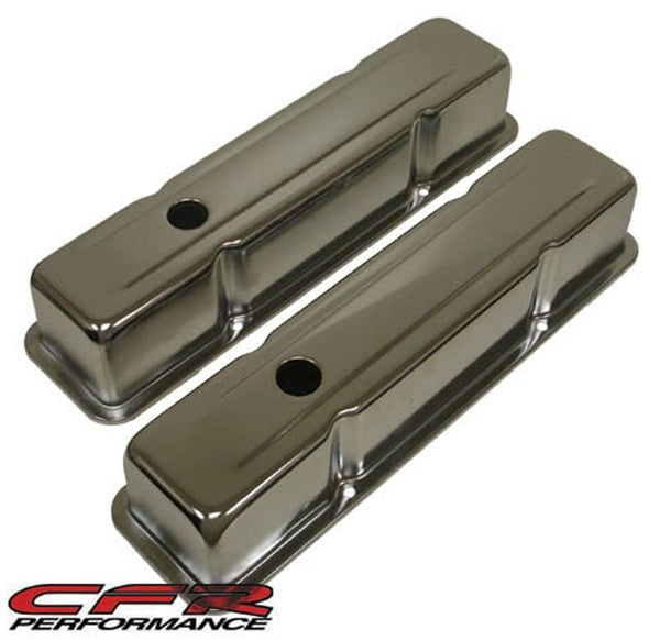 1958-86 CHEVY SMALL BLOCK 283-305-327-350-400 TALL STEEL VALVE COVERS -  CHROME