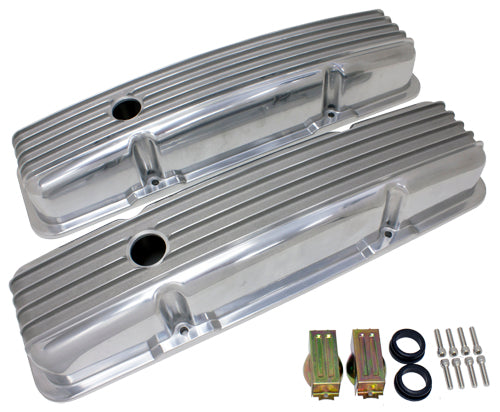 1958-86 CHEVY SMALL BLOCK 283-305-327-350-400 SHORT POLISHED ALUMINUM VALVE COVERS - BALL MILLED