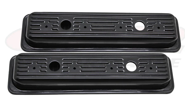 STEEL 1987-00 CHEVY-GMC 5.0L & 5.7L CENTER BOLT VALVE COVERS- BLACK (BOTH SIDE TWO HOLE ONLY)