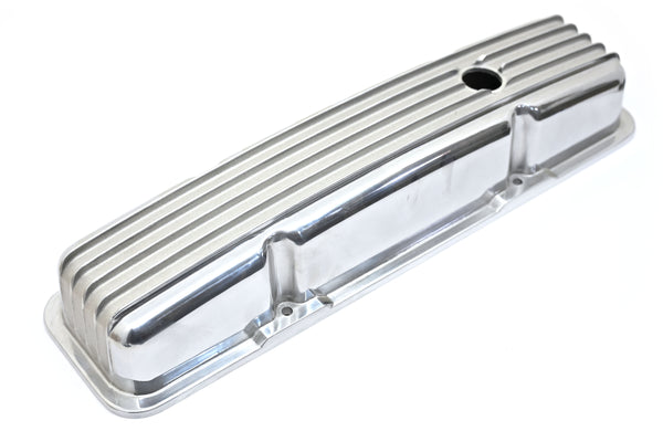 1958-86 CHEVY SMALL BLOCK 283-305-327-350-400 SHORT POLISHED ALUMINUM VALVE COVERS - FULL FINNED