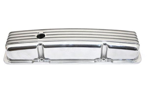 1958-86 CHEVY SMALL BLOCK 283-305-327-350-400 SHORT POLISHED ALUMINUM VALVE COVERS - FULL FINNED