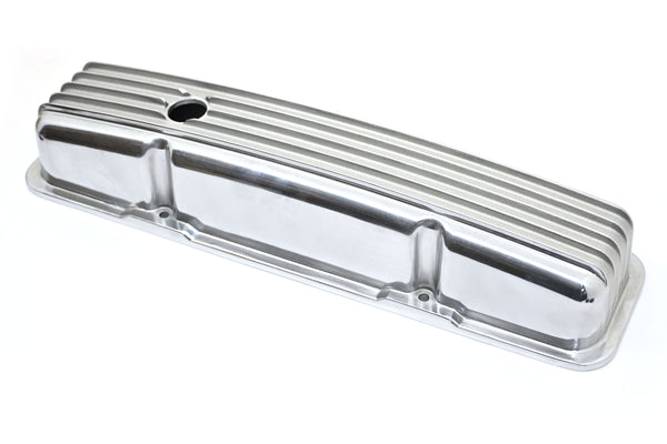 1958-86 CHEVY SMALL BLOCK 283-305-327-350-400 SHORT POLISHED ALUMINUM VALVE COVERS - FULL FINNED