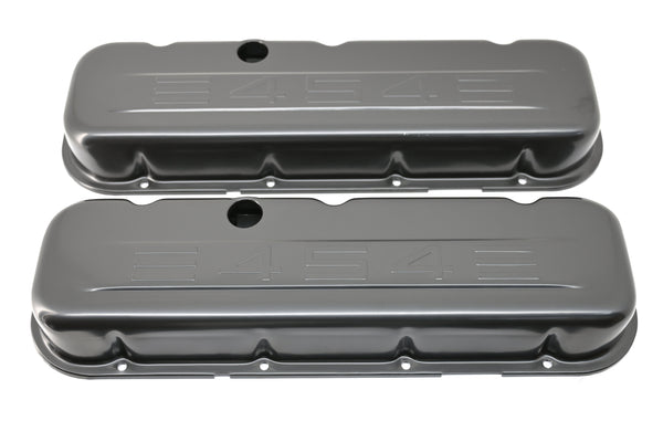 STEEL 1965-95 CHEVY BB 396-427-454-502 SHORT VALVE COVERS C.I.D 454 LOGO POWDER COATED - BLACK