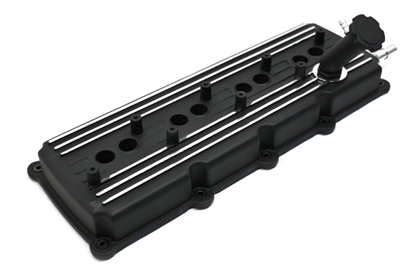 CFR Performance Compatible/Replacement Aluminum Mopar, Chrysler, Jeep, Ram Gen 3 Hellcat Conversion HEMI Rocker Arm Valve Covers 5.7L, 6.1L, 6.4L - powder coated black Oil Filler Tube Quick Connect